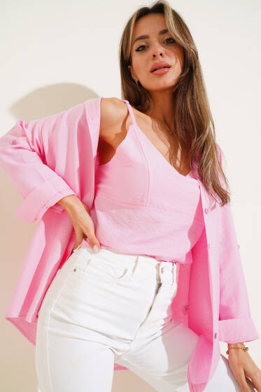 Bluzlu Gömlek Takım Pembe - Kadın Giyim Modelleri