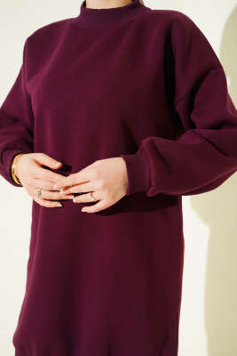 Boğazlı Balon Kollu Mürdüm Tunik - Tunik