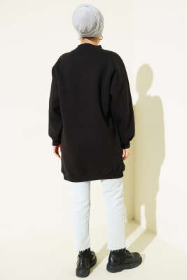 Boğazlı Balon Kollu Siyah Tunik - Tunik