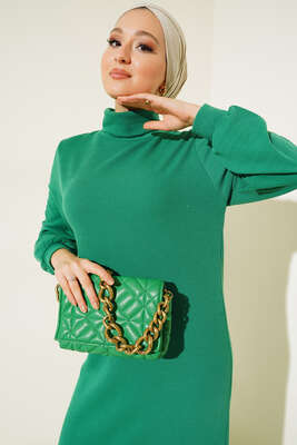 Boğazlı Elbise Yeşil - Thumbnail