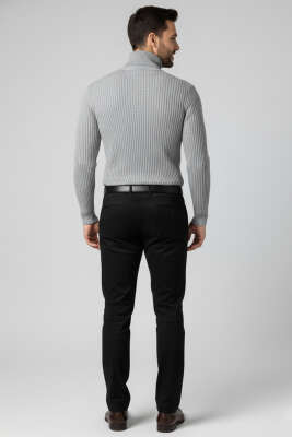 Boğazlı Fitilli Erkek Triko Kazak Gri - Erkek Kazak