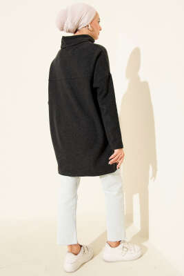 Boğazlı Fitilli Kaşe Tunik Antrasit - Tunik