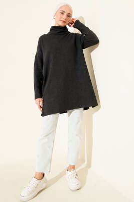 Boğazlı Fitilli Kaşe Tunik Antrasit - Yılın Fırsatı