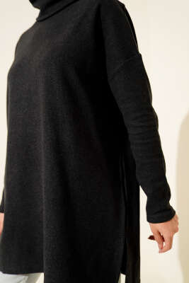 Boğazlı Fitilli Kaşe Tunik Antrasit - Yılın Fırsatı