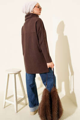 Boğazlı Fitilli Kaşe Tunik Kahve - Tunik