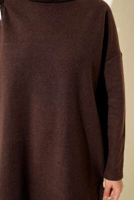 Boğazlı Fitilli Kaşe Tunik Kahve - Tunik