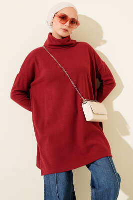 Boğazlı Fitilli Kaşe Tunik Kırmızı - Tunik