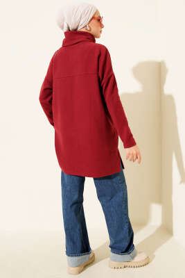 Boğazlı Fitilli Kaşe Tunik Kırmızı - Tunik
