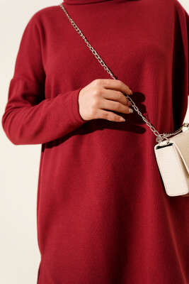 Boğazlı Fitilli Kaşe Tunik Kırmızı - Tunik