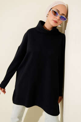 Boğazlı Fitilli Kaşe Tunik Lacivert - SAS