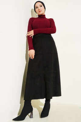 Boğazlı Fitilli Triko Kazak Bordo - Triko Kazak