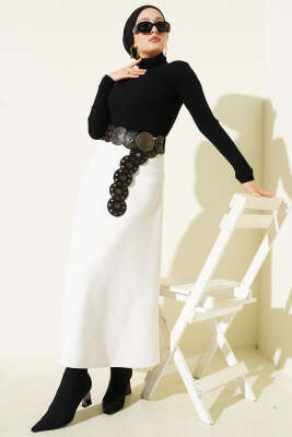 Boğazlı Fitilli Triko Kazak Siyah - Triko Kazak