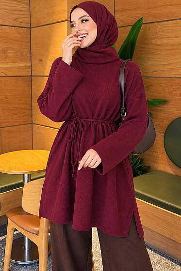 Boğazlı Fitilli Tunik Mürdüm - Tunik