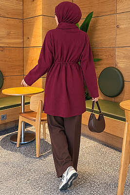 Boğazlı Fitilli Tunik Mürdüm - Tunik