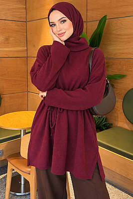 Boğazlı Fitilli Tunik Mürdüm - Tunik