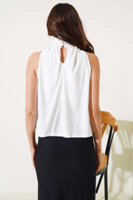 Boğazlı Kolsuz Sandy Bluz Ekru - Kadın Giyim Modelleri