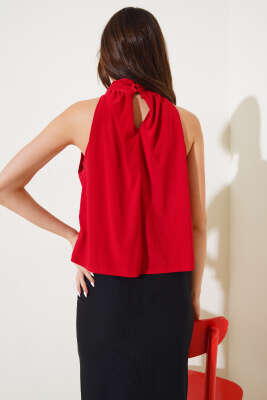 Boğazlı Kolsuz Sandy Bluz Kırmızı - Kadın Giyim Modelleri