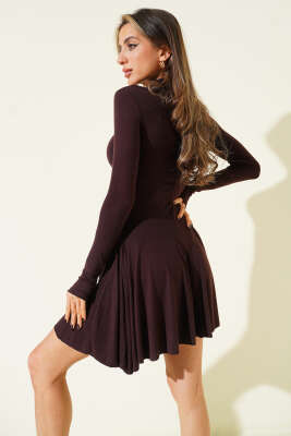 Boğazlı Loyşa Midi Elbise Kahve - Kadın Giyim Modelleri