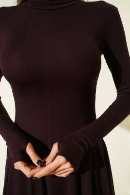 Boğazlı Loyşa Midi Elbise Kahve - Kadın Giyim Modelleri