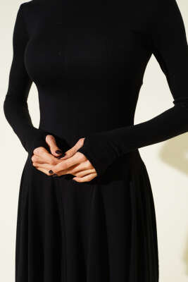 Boğazlı Loyşa Midi Elbise Siyah - Kadın Giyim Modelleri