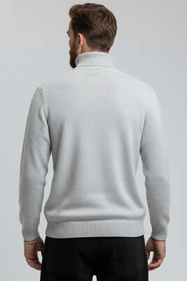 Boğazlı Önü Desenli Erkek Triko Kazak Gri - Erkek Kazak