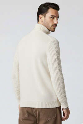 Boğazlı Önü Desenli Erkek Triko Kazak Taş - Erkek Kazak