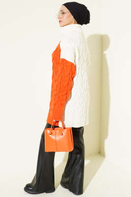 Boğazlı Örgü Kabartmalı Triko Tunik Ekru - Tunik