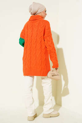 Boğazlı Örgü Kabartmalı Triko Tunik Oranj - Tunik