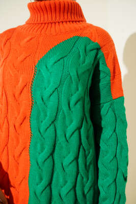 Boğazlı Örgü Kabartmalı Triko Tunik Oranj - Tunik