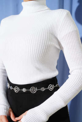 Boğazlı Parmak Geçirmeli Triko Kazak Ekru - Triko Kazak