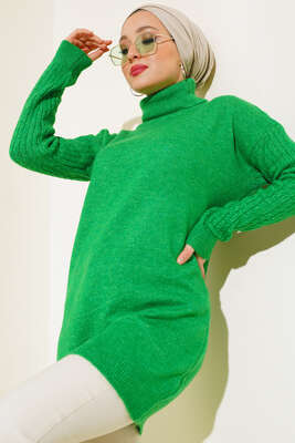 Boğazlı Triko Elbise Yeşil - Thumbnail