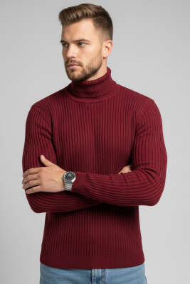 Boğazlı Triko Erkek Kazak Bordo - YNR YENER TRİKO