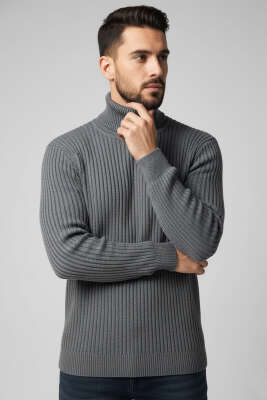 Boğazlı Triko Erkek Kazak Füme - YNR YENER TRİKO