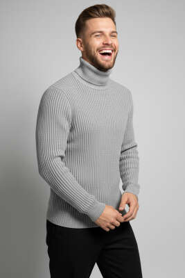 Boğazlı Triko Erkek Kazak Gri 