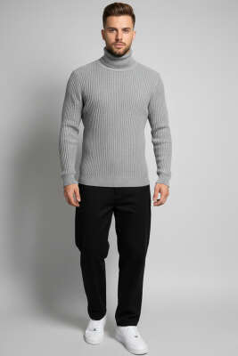 Boğazlı Triko Erkek Kazak Gri - Erkek Kazak