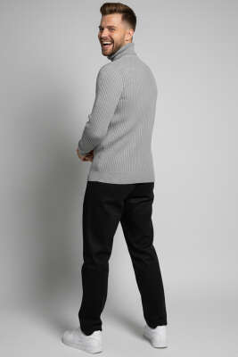 Boğazlı Triko Erkek Kazak Gri - Erkek Kazak