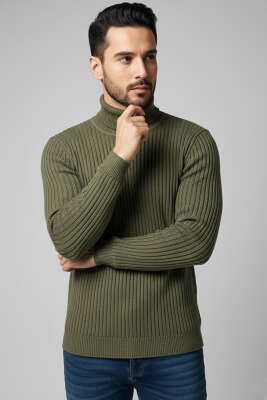 Boğazlı Triko Erkek Kazak Haki 