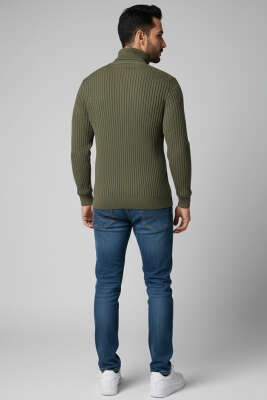 Boğazlı Triko Erkek Kazak Haki - Erkek Kazak