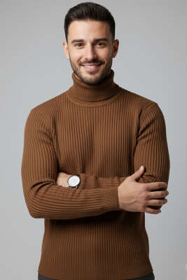 Boğazlı Triko Erkek Kazak Kahve 