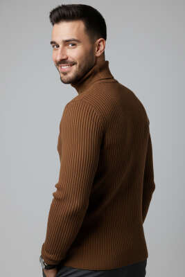 Boğazlı Triko Erkek Kazak Kahve - Erkek Kazak