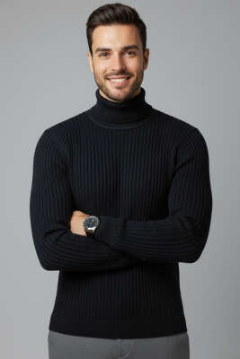 Boğazlı Triko Erkek Kazak Lacivert 