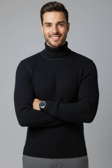 Boğazlı Triko Erkek Kazak Lacivert - Erkek Kazak