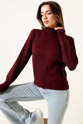 Boğazlı Triko Kazak Bordo - Kadın Giyim Modelleri