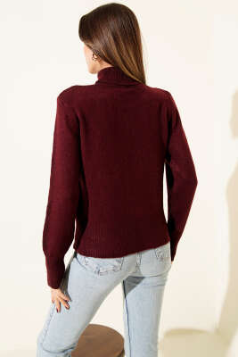 Boğazlı Triko Kazak Bordo - Kadın Giyim Modelleri