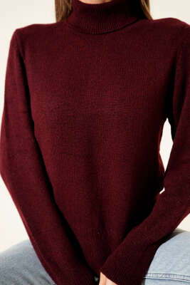 Boğazlı Triko Kazak Bordo - Kadın Giyim Modelleri