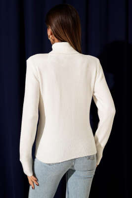 Boğazlı Triko Kazak Ekru - Kadın Giyim Modelleri