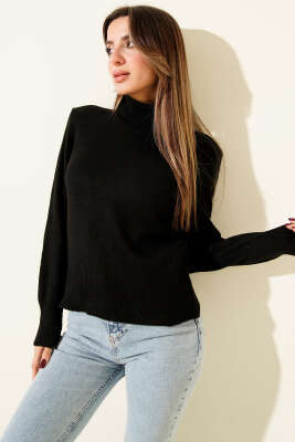 Boğazlı Triko Kazak Siyah - Kadın Giyim Modelleri