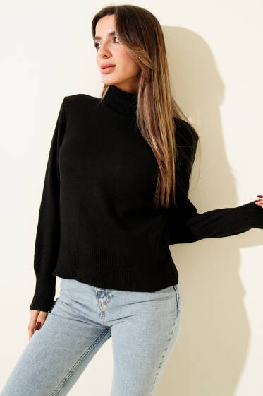 Boğazlı Triko Kazak Siyah - Kadın Giyim Modelleri