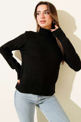 Boğazlı Triko Kazak Siyah - Kadın Giyim Modelleri