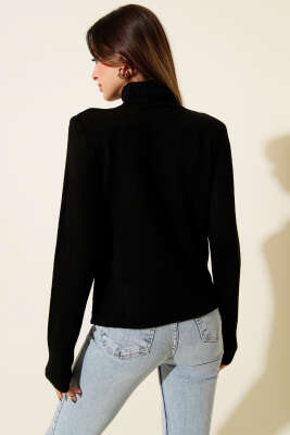 Boğazlı Triko Kazak Siyah - Kadın Giyim Modelleri